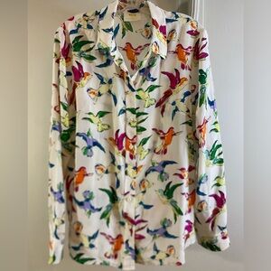 Maeve Silk Hummingbird Button Up Blouse 12 Anthropologie